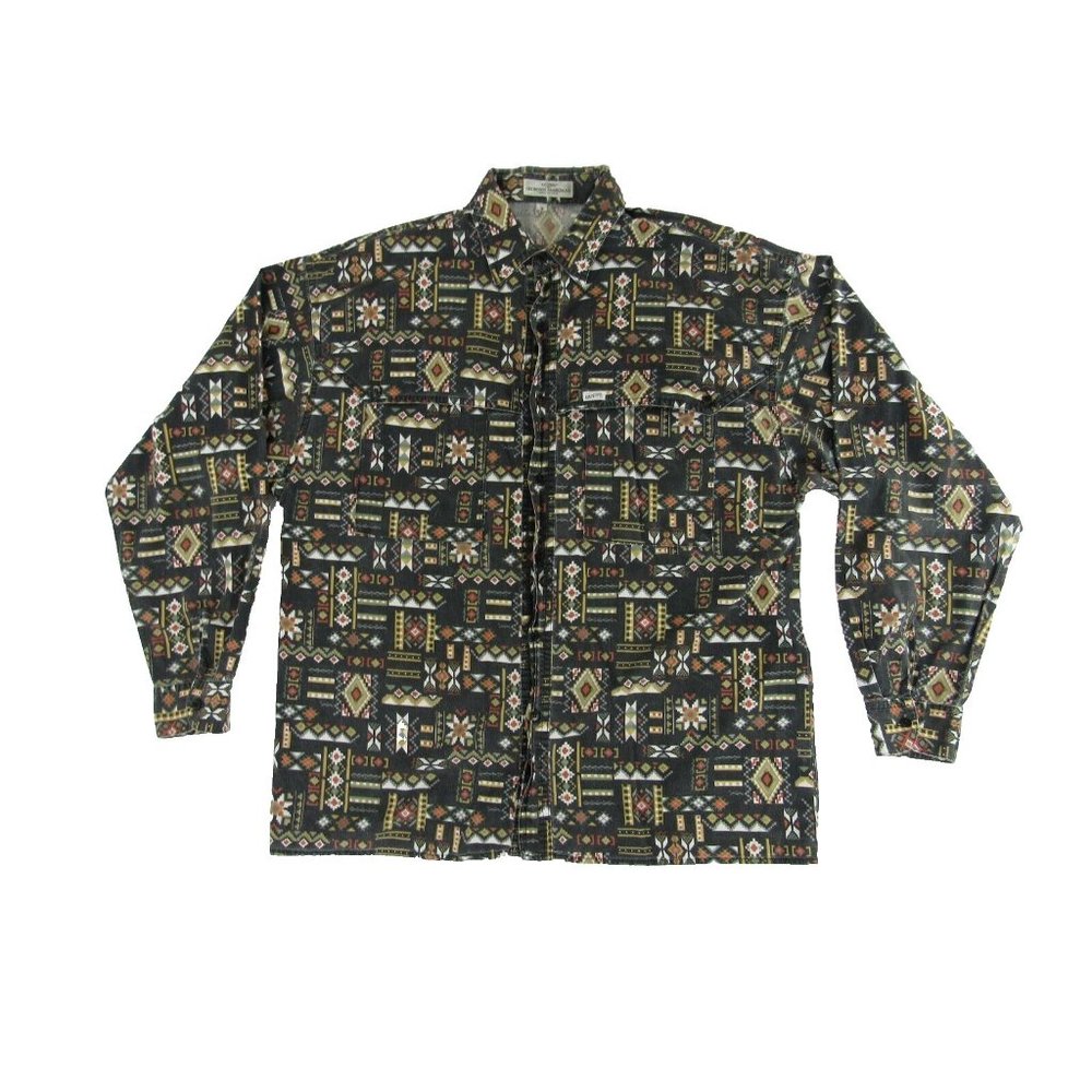 Guess USA Georges Marciano Mens Dress Shirt 2 Black Aztek Long Sleeve